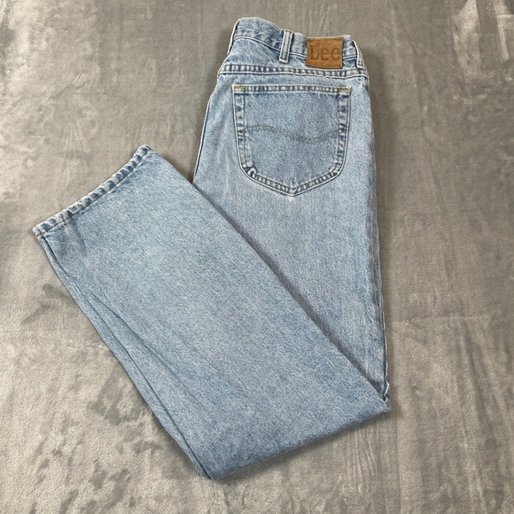 Lee Regular Fit Straight Leg Jeans Mens 34x30 Light Wash Blue Denim Classic 90s - Picture 5 of 6